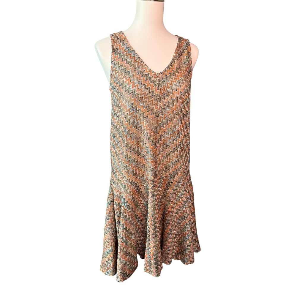 Maeve Anthropologie Chevron Zigzag Drop Waist Knit Dress Orange Green Small
